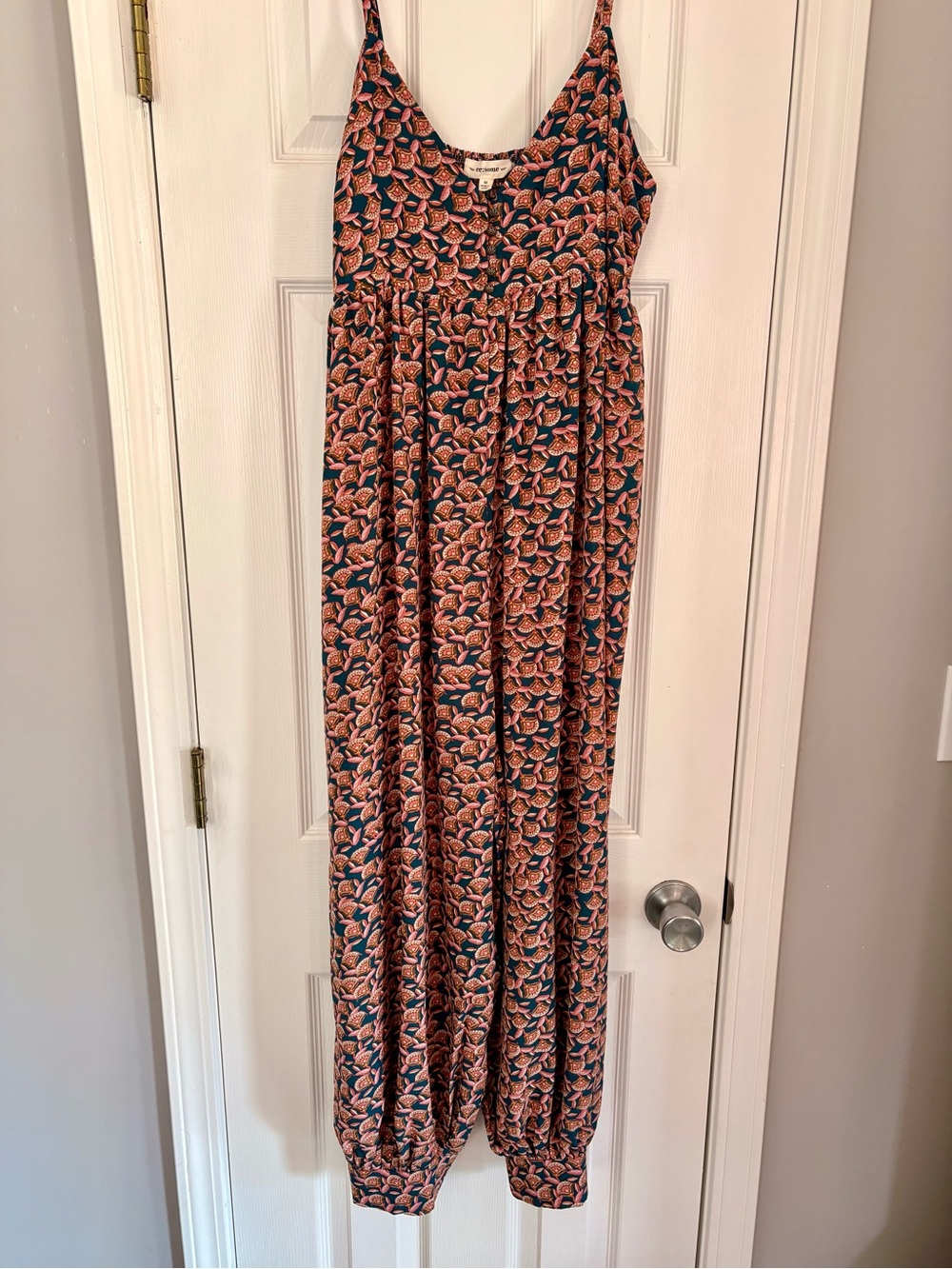 eesome Peach and Navy Floral Halter Jumpsuit
